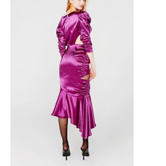 For Love & Lemons Bowie Metallic Dress Satin Cutout Magenta NWT S - Picture 3 of 13
